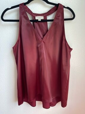 LOFT Satin‎ V-Neck Tank in Burgundy Size L